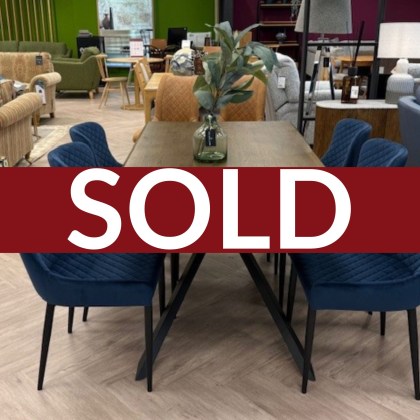 Burwell 2.0mtr Fixed Table & 6 Blue Whitny Velvet Chairs Burwell 2.0mtr Fixed Table & 6 Blue Whitny Velvet Chairs