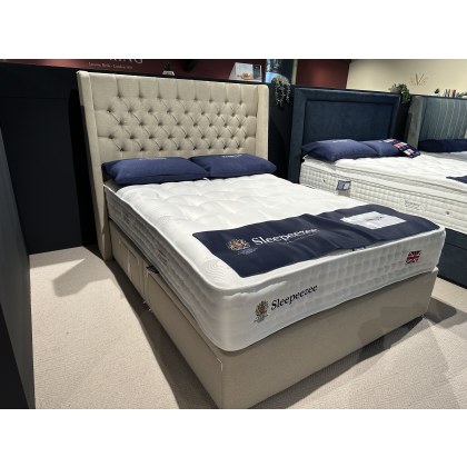 Sleepeeze Shaftsbury 5ft Mattress with Carnaby 2+2 drawer Divan Bed and Blossom Headboard in Biscuit