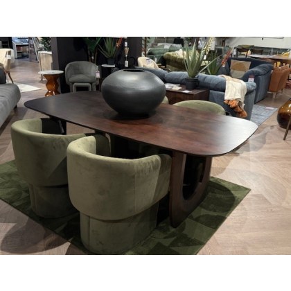 Arc Table & $ x Moss Green Holm Armchairs