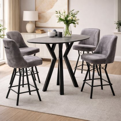 Habufa Masura 150cm Oval Bar Table & 4 Eefje Anthractite Barstools