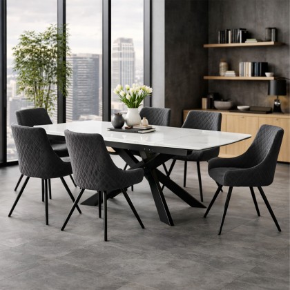 Amine Extendable Dining Table & 6 Dining Chair in Grey