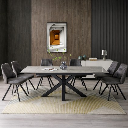 Francesco Extending Dining Table and 6 Dark Grey Dallas Chairs