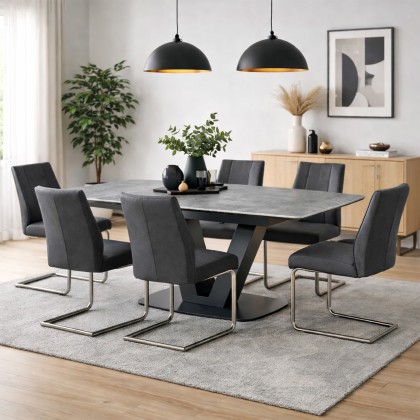 Tanaro Extending Dining Table and 6 Contour Dining Chairs in Dark Grey