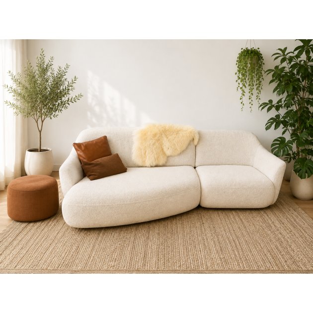 Rom-Curve 253cm Sofa with 1 Right Arm and Chaise on Left- in Grade 4 Fabric Plus Bolster Cushion & F