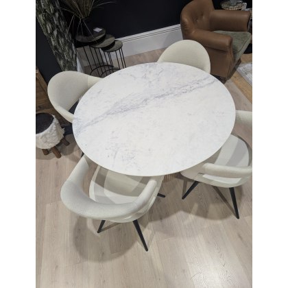Raffi 120cm Round Dining Table with 4 x Jasmin Misty White Dining Chairs