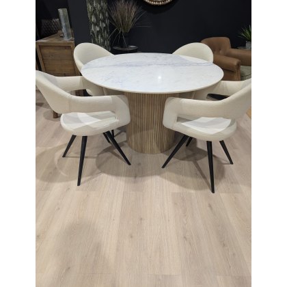 Raffi 120cm Round Dining Table with 4 x Jasmin Misty White Dining Chairs