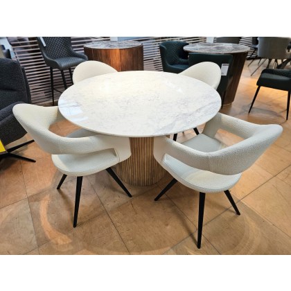 Raffi 120cm Round Dining Table with 4 x Jasmin Misty White Dining Chairs