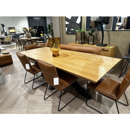 Brockley 2.4mtr Wooden dining Table, 150cm Sam High back Bench and 4x Sam Chairs in Tan