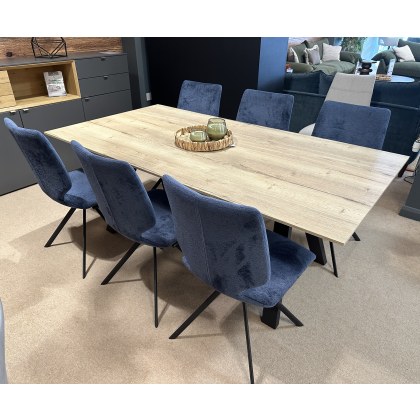 VENJAKOB-- KLU DECOR 1.9M FIXED DINING TABLE & 6 X ARTHUR ANTHRICITE MATT FRAME CHAIRS IN FABRIC A