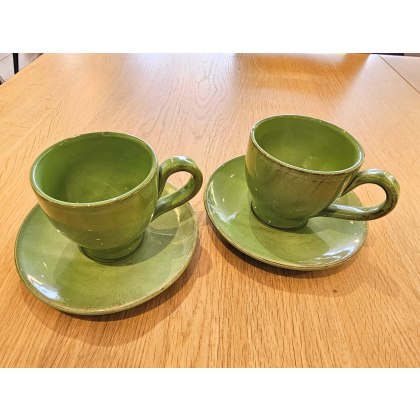 Set of 2 Green Cups & Saucers Set of 2 Green Cups & Saucers