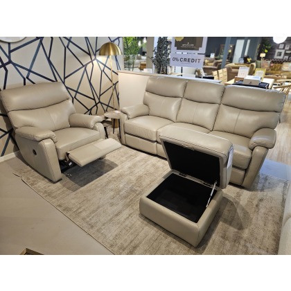 Scott Leather Powered 3 Seater, Power Chair & Storage Footstool