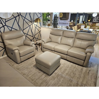 Scott Leather Powered 3 Seater, Power Chair & Storage Footstool