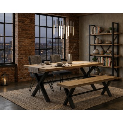 Yukon 190cm Dining Table & 3 Dining Chairs Grey & Wood Top Bench