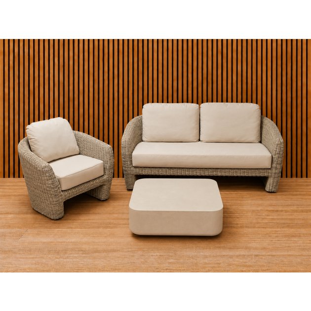 Outdoor Positano 2 Seater Sofa, Chair & Rozzano Coffee Table Set