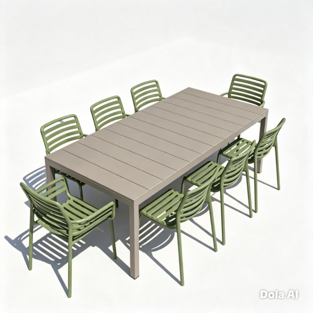 RIO 210cm Ext dining table and 8 chairs (2 x armchairs)