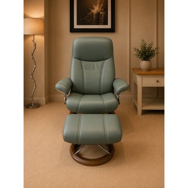 Stressless - Consul Medium Signature Chair & Stool In Paloma Leather