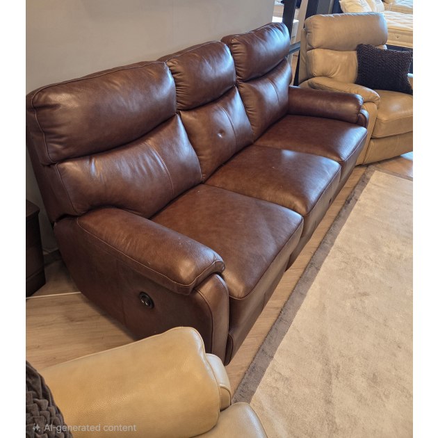 Scott - 3 Seater power recliner in Brown leather and 2 x Power Chairs in Biege Leather