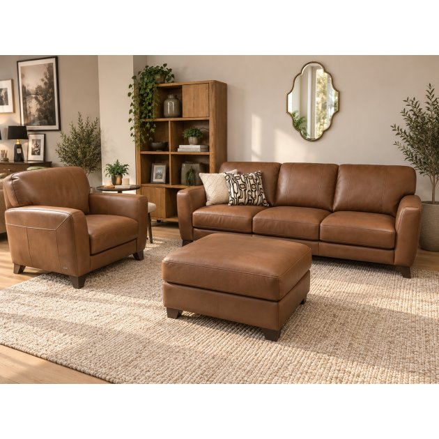 Bakerville- 3 Seater Sofa, Armchair & Footstool in Leather Bakerville- 3 Seater Sofa, Armchair & Footstool in Leather