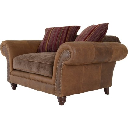 Carnegie Leather & Fabric Pillow Back Snuggler Chair