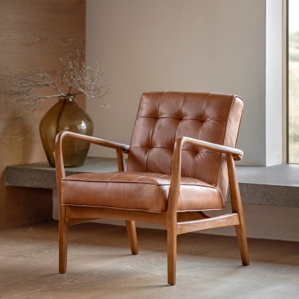 Gallery Direct Humber Mid-century Modern Armchair - Vintage Brown Leather