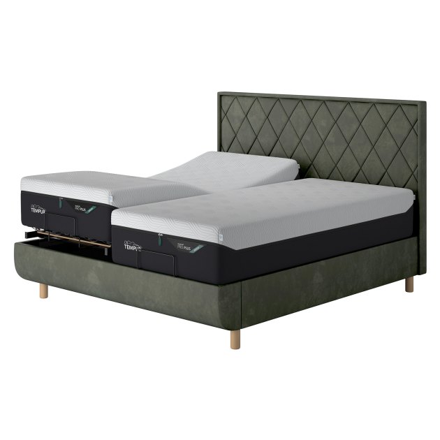 Tempur Arc King Adjustable Disc Divan Bed Base - Quilted Headboard Tempur Arc King Adjustable Disc Divan Bed Base - Quilted Headboard