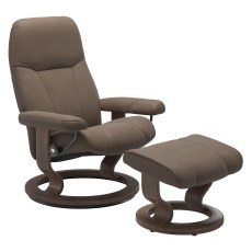 Stressless Consul Small Chair & Stool with Classic Base Quickship Stressless Consul Small Chair & Stool with Classic Base Quickship
