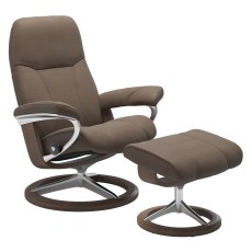 Stressless Consul Small Chair & Stool with Signature Base Quickship Stressless Consul Small Chair & Stool with Signature Base Quickship