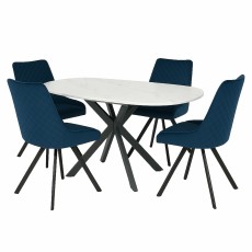 Busby White Extending Dining Table with 4 Norfolk Blue Armchairs