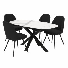 Giza 130cm Marble Extending Dining Table & 4 Milford Charcoal Dining Chairs Giza 130cm Marble Extending Dining Table & 4 Milford Charcoal Dining Chairs