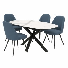 Giza 130cm Marble Extending Dining Table & 4 Milford Blue Dining Chairs Giza 130cm Marble Extending Dining Table & 4 Milford Blue Dining Chairs