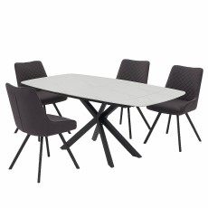 Busby White Extending Dining Table with 4 Norfolk Grey Armchairs