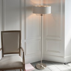 Highclere Floor Lamp, Brushed Chrome & Natural Linen Shade