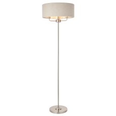 Highclere Floor Lamp, Brushed Chrome & Natural Linen Shade