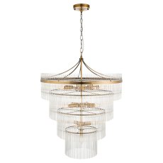 Marietta 16 Light Tiered Pendant – Antique Brass & Clear Glass Rods Marietta 16 Light Tiered Pendant – Antique Brass & Clear Glass Rods