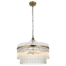 Marietta 5 Light Pendant – Antique Brass & Clear Glass Rods Marietta 5 Light Pendant – Antique Brass & Clear Glass Rods