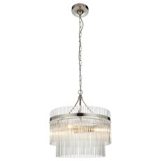 Marietta 5 Light Pendant – Bright Nickel & Clear Glass Rods Marietta 5 Light Pendant – Bright Nickel & Clear Glass Rods