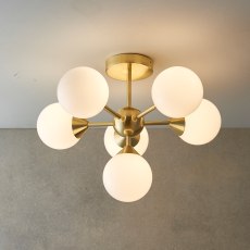 Gallery Direct Oscar Ceiling Light Brushed Gold with Gloss White Glass