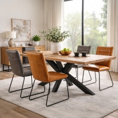 Brockley 2.4m Oak Dining Table + 2 Grey and 2 Tan Sam Dining Chairs Brockley 2.4m Oak Dining Table + 2 Grey and 2 Tan Sam Dining Chairs
