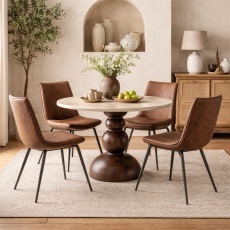 Sculpt Round Dining Table and 4 Hinks Dining Chairs (Brown) Sculpt Round Dining Table and 4 Hinks Dining Chairs (Brown)