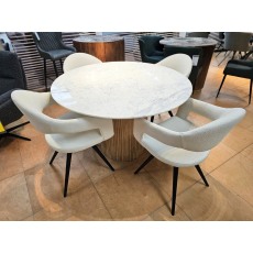 Raffi 120cm Round Dining Table with 4 x Jasmin Misty White Dining Chairs