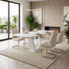 Tanaro 120cm Motion Dining Table (White) & 4 Contour Dining Chairs (Light Grey) Tanaro 120cm Motion Dining Table (White) & 4 Contour Dining Chairs (Light Grey)