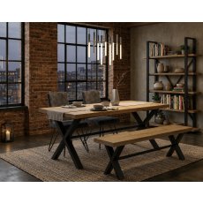 Yukon 190cm Dining Table & 3 Dining Chairs Grey & Wood Top Bench Yukon 190cm Dining Table & 3 Dining Chairs Grey & Wood Top Bench
