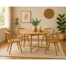 Craft Round Extending Dining Table & 4 Dining Chairs Natural Craft Round Extending Dining Table & 4 Dining Chairs Natural