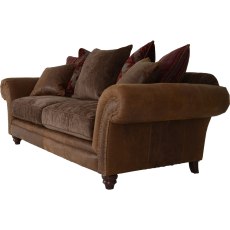 Carnegie 3 Seater Leather & Fabric Pillow Back Sofa