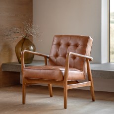 Gallery Direct Humber Mid-century Modern Armchair - Vintage Brown Leather