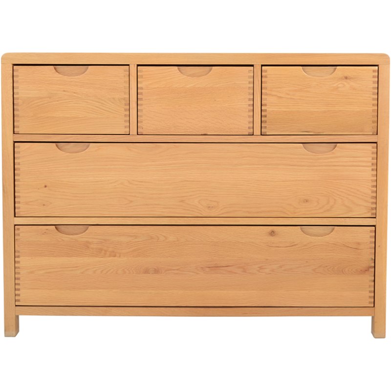 Ercol Bosco Bedroom Oak 5 Drawer Wide Chest - Lee Longlands