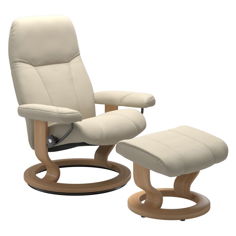 Stressless Consul Medium Leather Chair & Stool with Classic Base Quickship Stressless Consul Medium Leather Chair & Stool with Classic Base Quickship