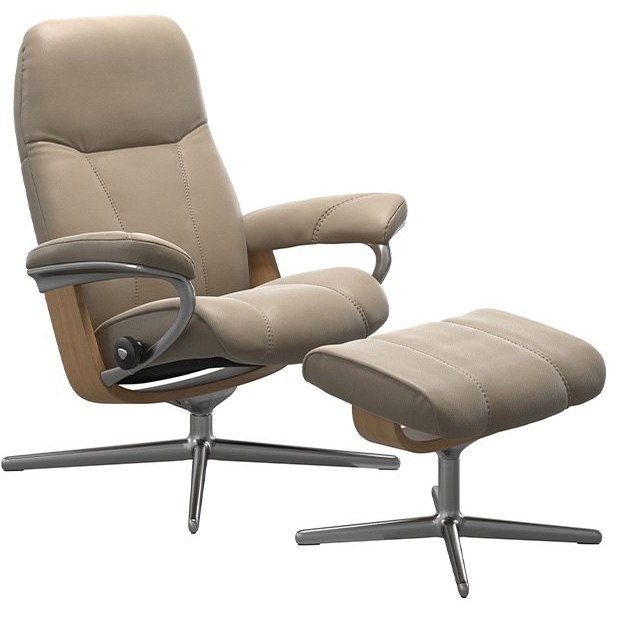 Stressless Consul Small Small Recliner Chair & Stool with Cross Base Stressless Consul Small Small Recliner Chair & Stool with Cross Base