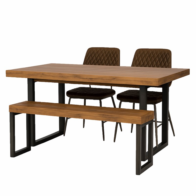 1.4m Ext Table, 2 Massa Brown Chairs & Small Bench 1.4m Ext Table, 2 Massa Brown Chairs & Small Bench
