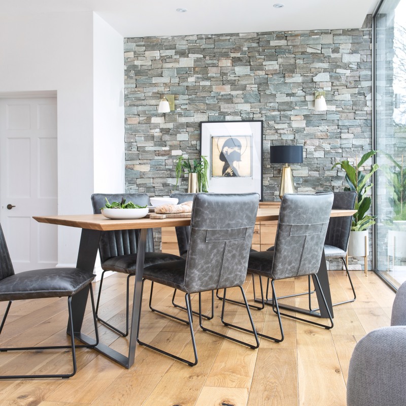 2.4m Oak Dining Table and 4 x Sam Chair Grey 2.4m Oak Dining Table and 4 x Sam Chair Grey